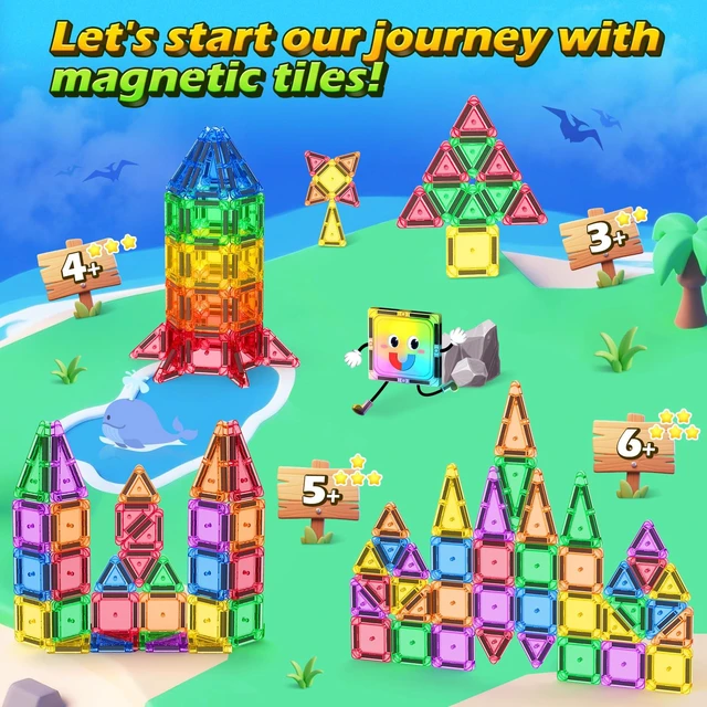 Alt view image 7 of 7 - Mini Magnetic Tiles Travel Set STEM Educational Toys for Boys & Girls 3-8 | Outdoor Building Toys Preschool Classroom Must Have Portable Games with Iron Box for Car Airplane Kids