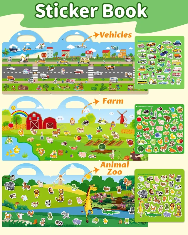 Alt view image 2 of 6 - Reusable Sticker Book for Toddlers, Stickers for Kids, Toddler Toy | Toddler Craft Activities, Toddler Travel Toys, Boy Girl Birthday Gifts, Airplane Travel & Road Trip Essentials Kids