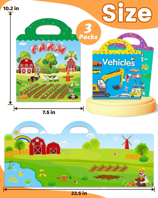 Alt view image 6 of 6 - Reusable Sticker Book for Toddlers, Stickers for Kids, Toddler Toy | Toddler Craft Activities, Toddler Travel Toys, Boy Girl Birthday Gifts, Airplane Travel & Road Trip Essentials Kids