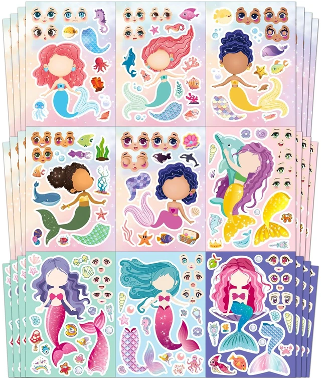 Main image of Own Mermaid Sticker Sheets for Girls | For Crafts, Birthday Decorations, and Party Favors | 16 Designs 3 Each