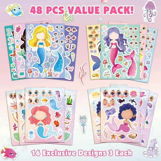 Alt view image 2 of 7 - Own Mermaid Sticker Sheets for Girls | For Crafts, Birthday Decorations, and Party Favors | 16 Designs 3 Each