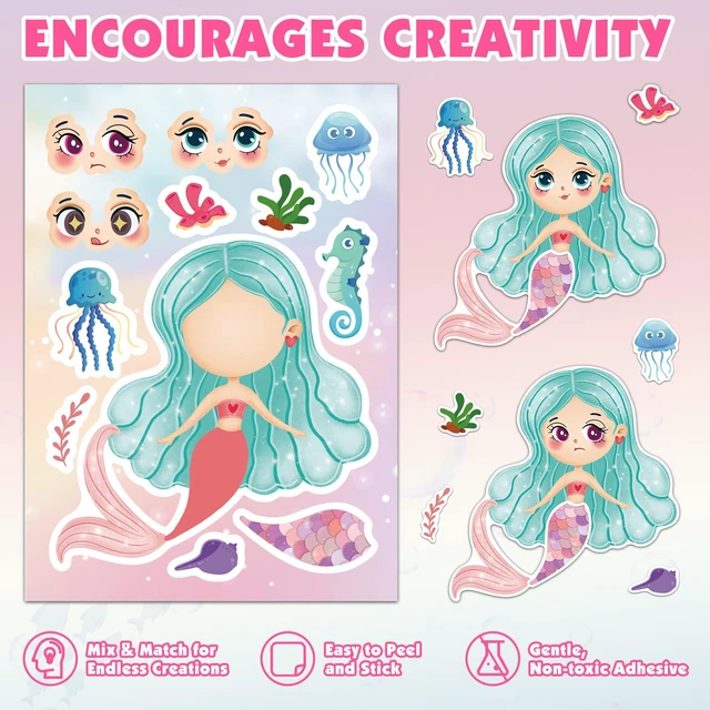 Alt view image 3 of 7 - Own Mermaid Sticker Sheets for Girls | For Crafts, Birthday Decorations, and Party Favors | 16 Designs 3 Each