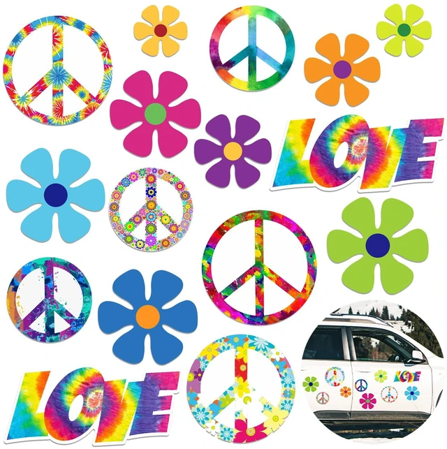 Main image of 16 Pieces Magnet Decorations Hippie Magnetic Decals | Theme Car Magnets, Peace Love Sign, Colorful Hippie Decals, Retro Sticker for Refrigerator Mailbox Decor Home Vehicles