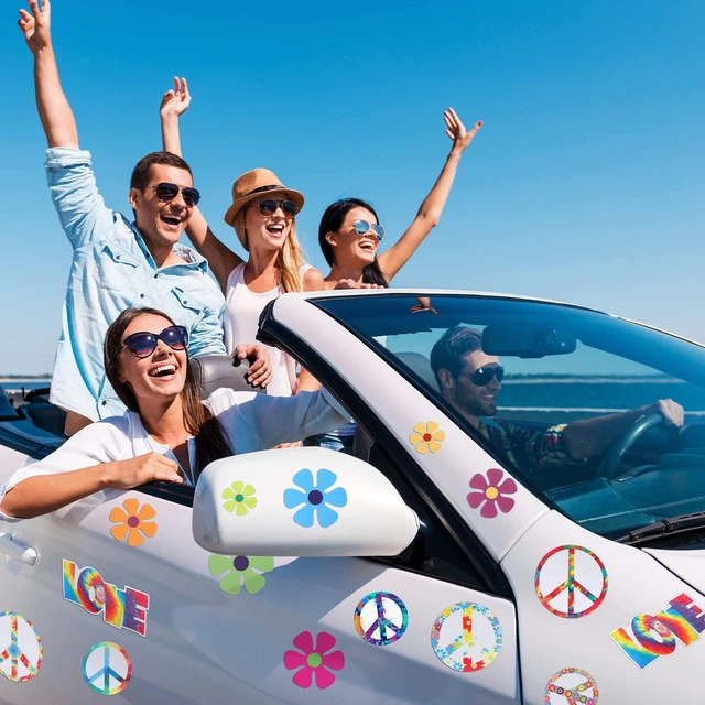 Alt view image 2 of 7 - 16 Pieces Magnet Decorations Hippie Magnetic Decals | Theme Car Magnets, Peace Love Sign, Colorful Hippie Decals, Retro Sticker for Refrigerator Mailbox Decor Home Vehicles