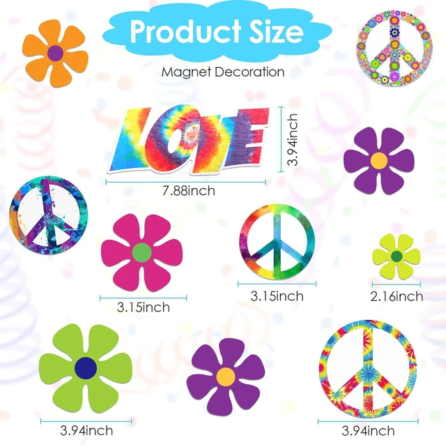 Alt view image 3 of 7 - 16 Pieces Magnet Decorations Hippie Magnetic Decals | Theme Car Magnets, Peace Love Sign, Colorful Hippie Decals, Retro Sticker for Refrigerator Mailbox Decor Home Vehicles