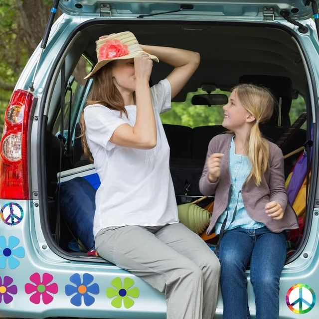 Alt view image 5 of 7 - 16 Pieces Magnet Decorations Hippie Magnetic Decals | Theme Car Magnets, Peace Love Sign, Colorful Hippie Decals, Retro Sticker for Refrigerator Mailbox Decor Home Vehicles