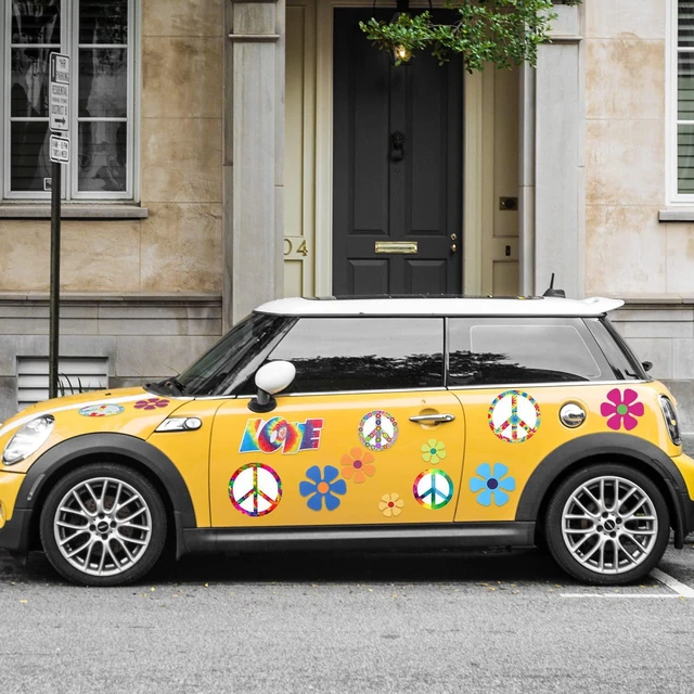 Alt view image 6 of 7 - 16 Pieces Magnet Decorations Hippie Magnetic Decals | Theme Car Magnets, Peace Love Sign, Colorful Hippie Decals, Retro Sticker for Refrigerator Mailbox Decor Home Vehicles