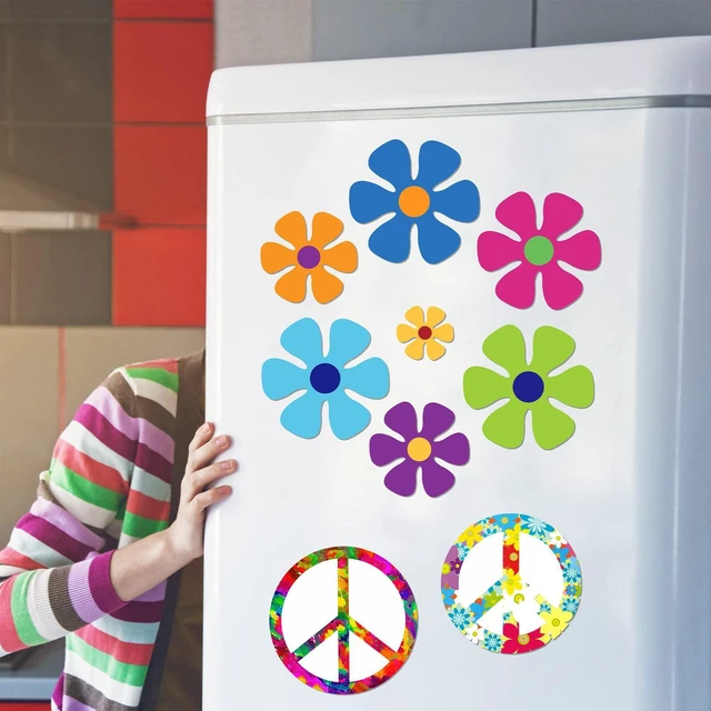 Alt view image 7 of 7 - 16 Pieces Magnet Decorations Hippie Magnetic Decals | Theme Car Magnets, Peace Love Sign, Colorful Hippie Decals, Retro Sticker for Refrigerator Mailbox Decor Home Vehicles