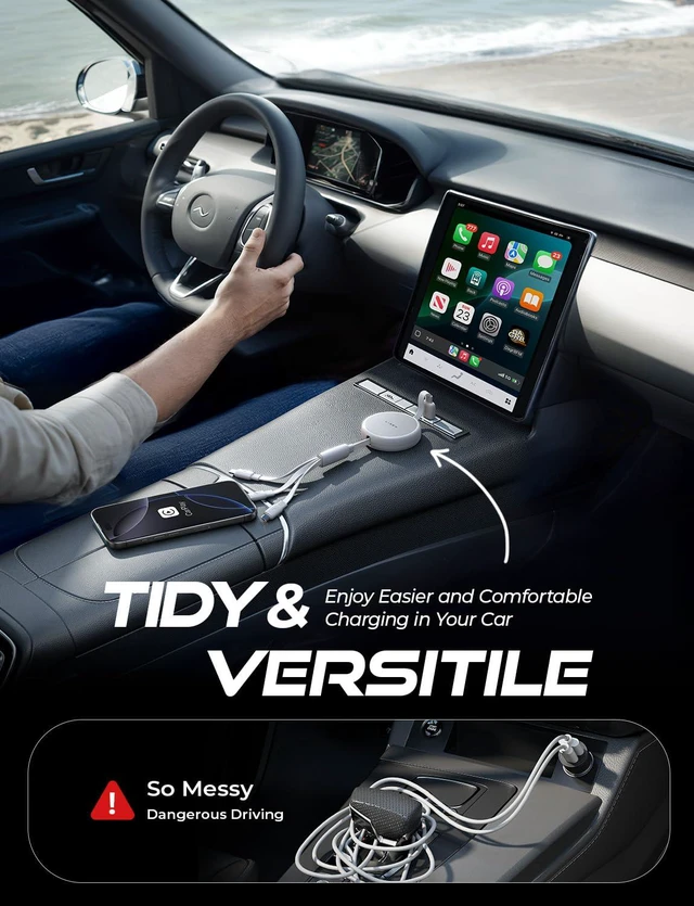 Alt view image 4 of 7 - Multi Charging Cable, 3 in 1 Charging Cable, Retractable Car Charger with Type C/L/Micro USB Ports for iPhone 16 15 14 Pro /Samsung Galaxy /PS/Kindle, Multi Chargers for All Devices, White