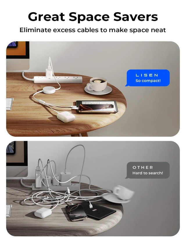 Alt view image 5 of 7 - Multi Charging Cable, 3 in 1 Charging Cable, Retractable Car Charger with Type C/L/Micro USB Ports for iPhone 16 15 14 Pro /Samsung Galaxy /PS/Kindle, Multi Chargers for All Devices, White