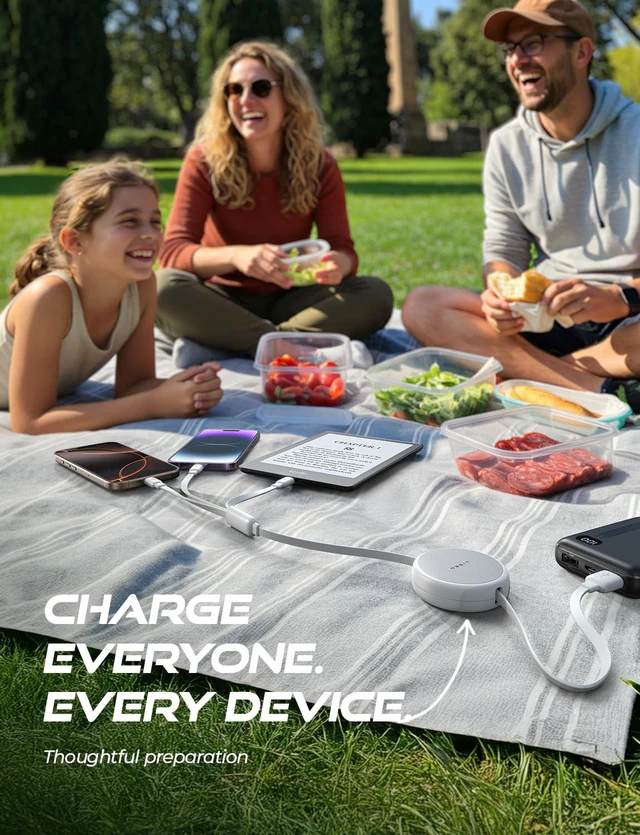 Alt view image 7 of 7 - Multi Charging Cable, 3 in 1 Charging Cable, Retractable Car Charger with Type C/L/Micro USB Ports for iPhone 16 15 14 Pro /Samsung Galaxy /PS/Kindle, Multi Chargers for All Devices, White