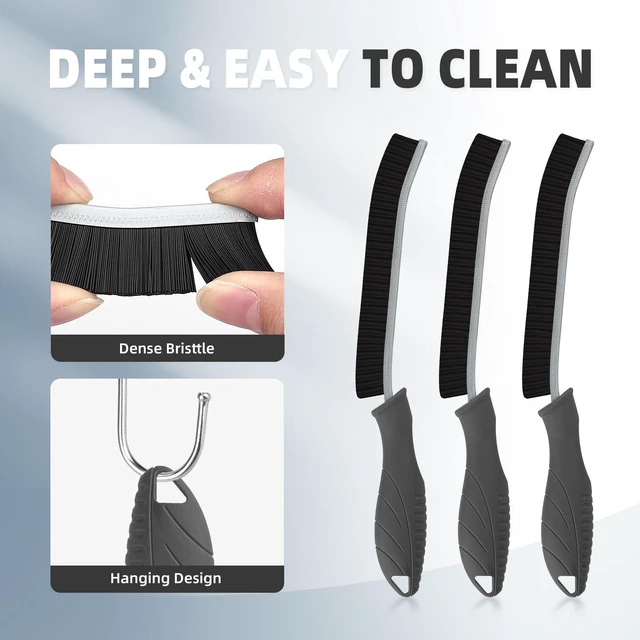 Alt view image 3 of 7 - Hard Bristle Crevice Cleaning Brush - Cleaning Supplies - Household Crevice Cleaning Tools - Multi-Purpose Crevice Brushes for Kitchen, Toilet, Window, Vehicle, Faucets, Grout (3, Grey)