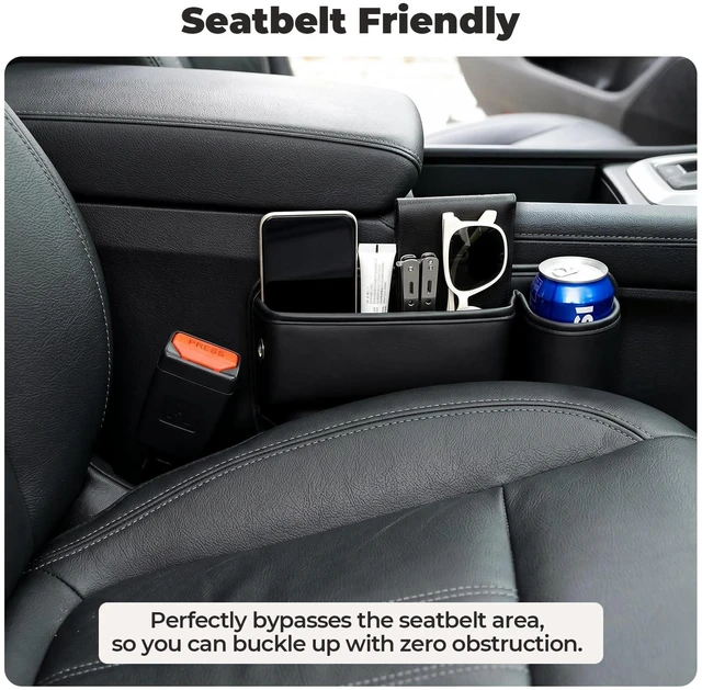 Alt view image 6 of 7 - Universal Fit Car Seat Gap Filler Organizer | Extra Storage Organizer with Cup Holder | Easy Access | Premium Leather | Black | 2 Pack