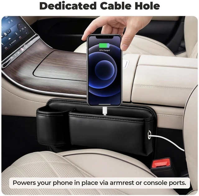Alt view image 5 of 7 - Universal Fit Car Seat Gap Filler Organizer | Extra Storage Organizer with Cup Holder | Easy Access | Premium Leather | Black | 2 Pack
