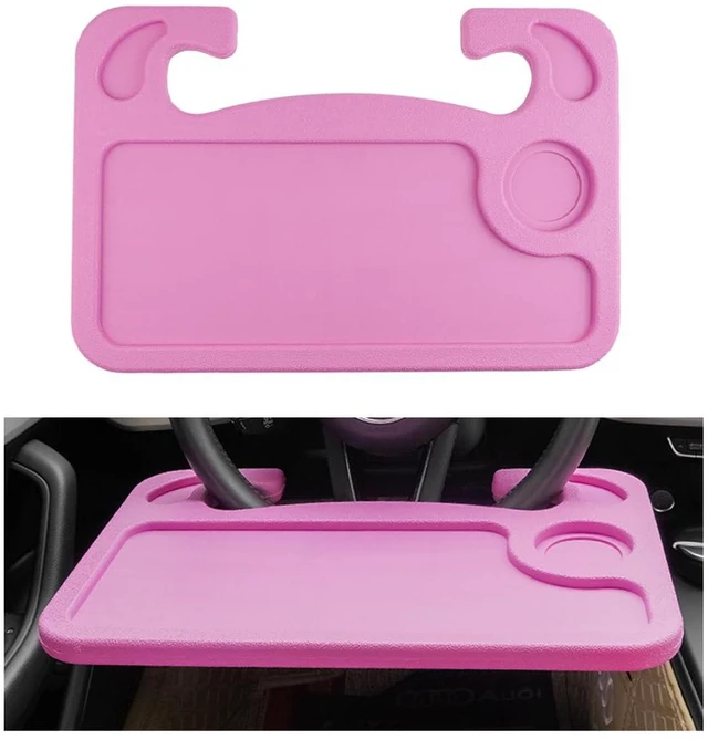 Main image of Car Steering Wheel Desk, 2 in 1 Auto Steering Wheel Tray for Food & Laptop, Multipurpose Vehicle Steering Wheel Table with Cup Holder and Pen Slot, Travel Car Accessories (Pink)