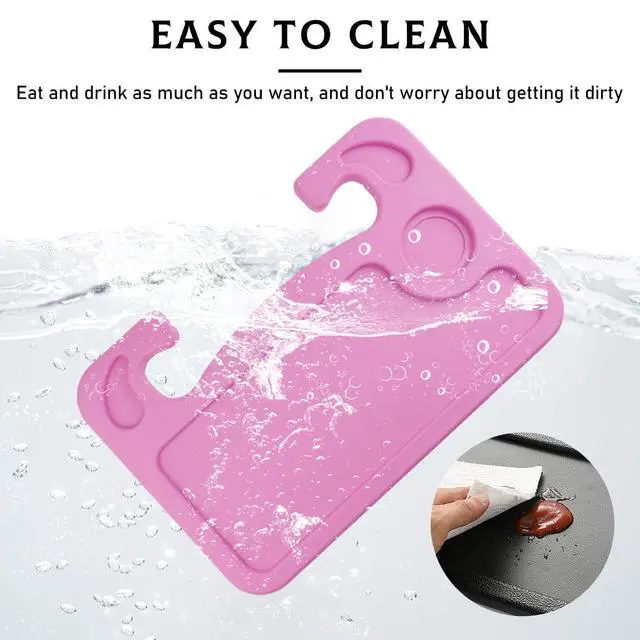 Alt view image 5 of 6 - Car Steering Wheel Desk, 2 in 1 Auto Steering Wheel Tray for Food & Laptop, Multipurpose Vehicle Steering Wheel Table with Cup Holder and Pen Slot, Travel Car Accessories (Pink)