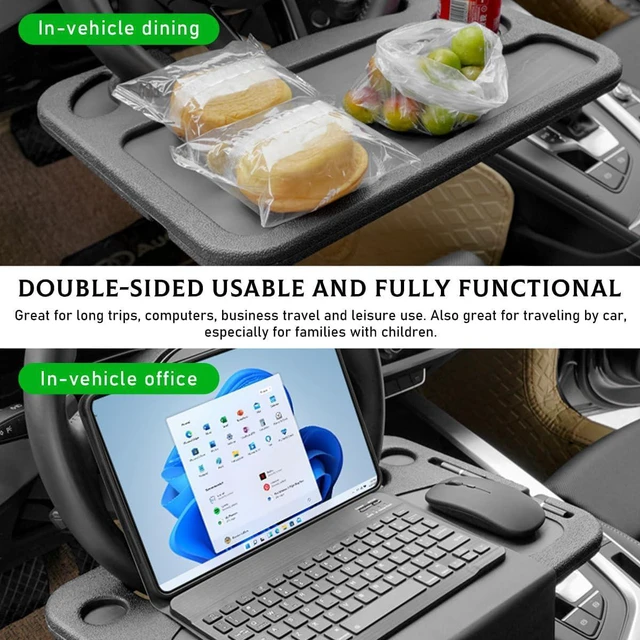 Alt view image 4 of 6 - Car Steering Wheel Desk, 2 in 1 Auto Steering Wheel Tray for Food & Laptop, Multipurpose Vehicle Steering Wheel Table with Cup Holder and Pen Slot, Travel Car Accessories (Pink)