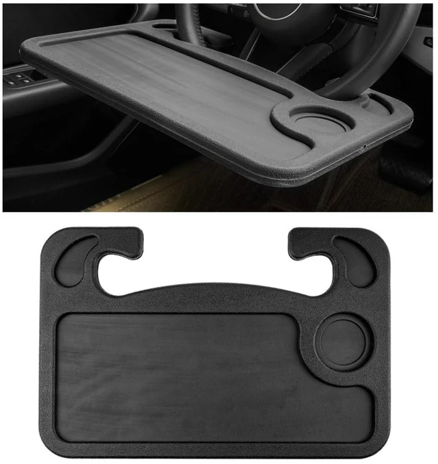 Main image of Car Steering Wheel Desk, Auto Seat Stand Trays for Eating and Working, Double Sided Design Steering Wheel Table Desk for Laptop, Food, Car Accessories (Black)