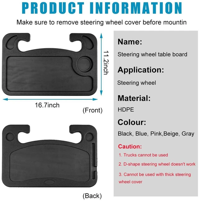 Alt view image 2 of 6 - Car Steering Wheel Desk, Auto Seat Stand Trays for Eating and Working, Double Sided Design Steering Wheel Table Desk for Laptop, Food, Car Accessories (Black)