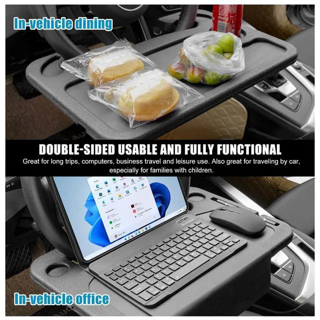 Alt view image 4 of 6 - Car Steering Wheel Desk, Auto Seat Stand Trays for Eating and Working, Double Sided Design Steering Wheel Table Desk for Laptop, Food, Car Accessories (Black)