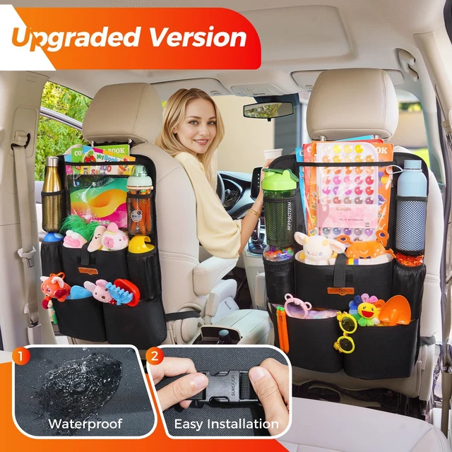 Alt view image 3 of 6 - Upgraded Car Organizer with 11-inch Tablet Holder, 8 Pockets, Car Seat Protector for Road Trips - Car Storage and Organizers for Kids, Grey