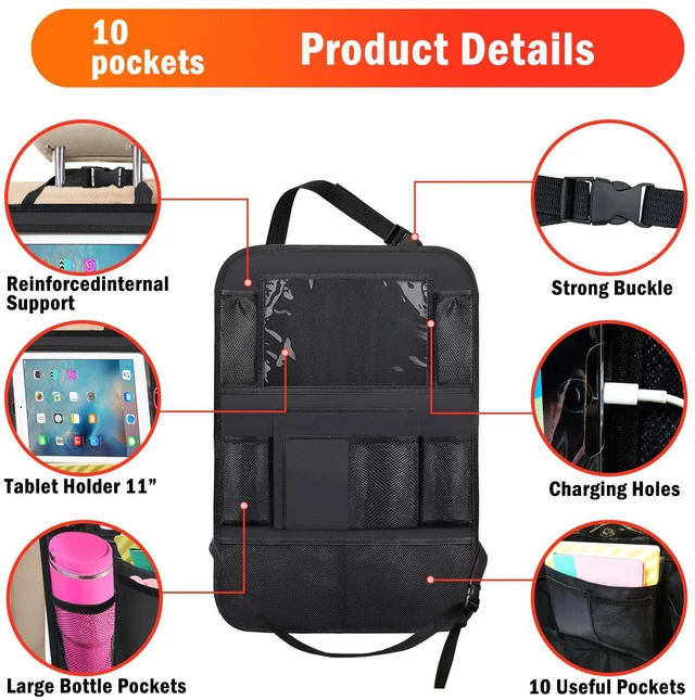 Alt view image 7 of 7 - 2 Pack Car Backseat Organizer Car Seat Organizer Back Seat Protector | Car Organizer Back Seat with 11" Tablet Holder, 10 Storage Pockets Car Seat Protectors for Kids Toddlers, Travel Accessories