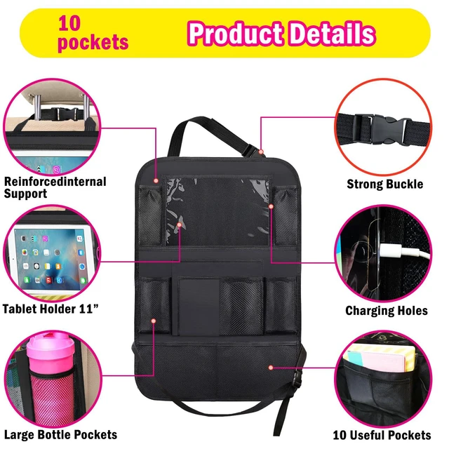 Alt view image 4 of 7 - 2 Pack Car Backseat Organizer, Car Seat Organizer Kick Mats Back Seat Protector with 11" Tablet Holder, Car Storage Organizer for Kids,10 Storage Pockets Travel Accessories