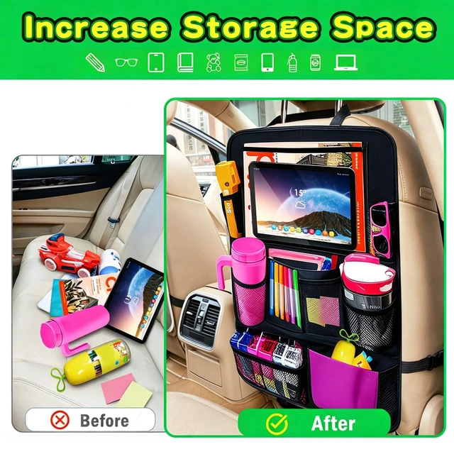 Alt view image 2 of 7 - Car Organizer Kick Mats Back Seat Protector, Car Back Seat Organizer with Tablet Holder Pocket for Kids, Travel Accessories with 10 Storage Pockets, 2 Pack