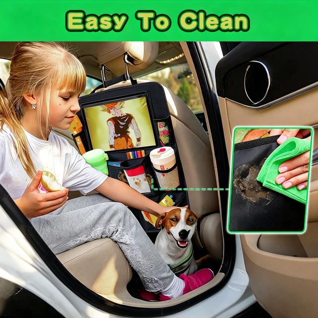 Alt view image 3 of 7 - Car Organizer Kick Mats Back Seat Protector, Car Back Seat Organizer with Tablet Holder Pocket for Kids, Travel Accessories with 10 Storage Pockets, 2 Pack