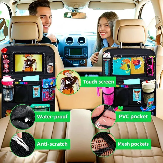 Alt view image 4 of 7 - Car Organizer Kick Mats Back Seat Protector, Car Back Seat Organizer with Tablet Holder Pocket for Kids, Travel Accessories with 10 Storage Pockets, 2 Pack