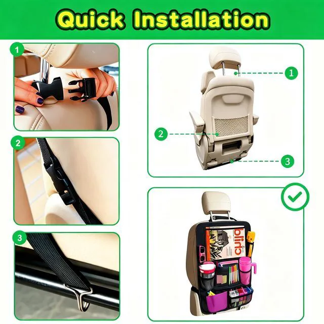 Alt view image 5 of 7 - Car Organizer Kick Mats Back Seat Protector, Car Back Seat Organizer with Tablet Holder Pocket for Kids, Travel Accessories with 10 Storage Pockets, 2 Pack