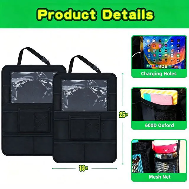 Alt view image 6 of 7 - Car Organizer Kick Mats Back Seat Protector, Car Back Seat Organizer with Tablet Holder Pocket for Kids, Travel Accessories with 10 Storage Pockets, 2 Pack