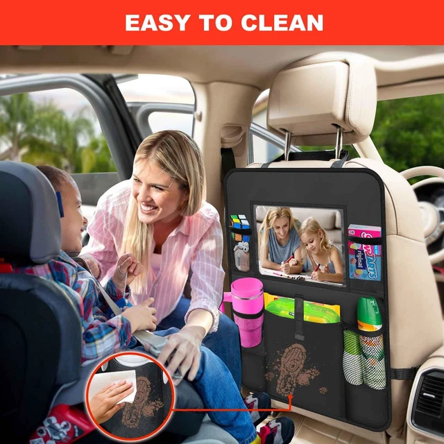 Alt view image 3 of 7 - 2 Pack Car Backseat Organizer with Touch Screen Tablet Holder,6 Storage Pockets Protectors Kick Mats,Car Back Seat Cover Protector Travel Accessories for Kids