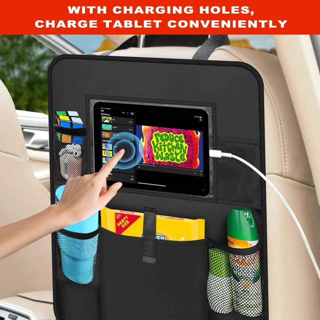 Alt view image 5 of 7 - 2 Pack Car Backseat Organizer with Touch Screen Tablet Holder,6 Storage Pockets Protectors Kick Mats,Car Back Seat Cover Protector Travel Accessories for Kids