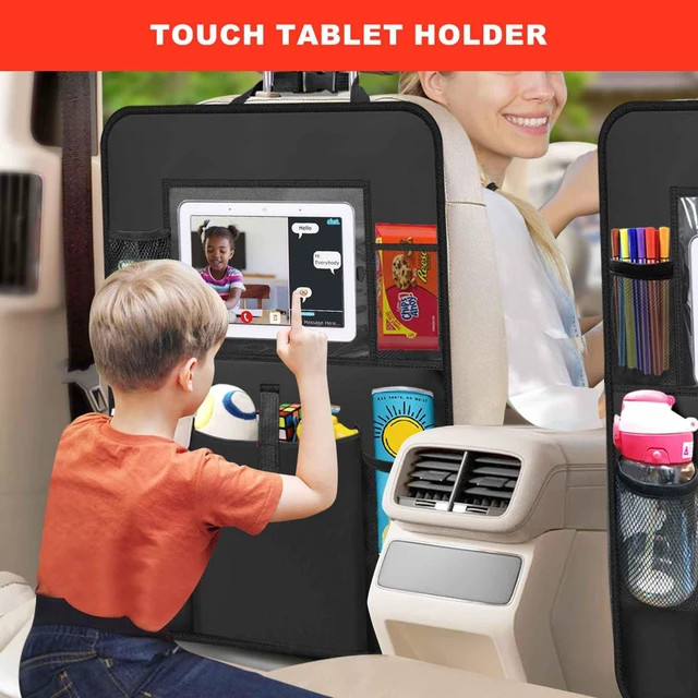 Alt view image 4 of 7 - 2 Pack Car Backseat Organizer with Touch Screen Tablet Holder,6 Storage Pockets Protectors Kick Mats,Car Back Seat Cover Protector Travel Accessories for Kids