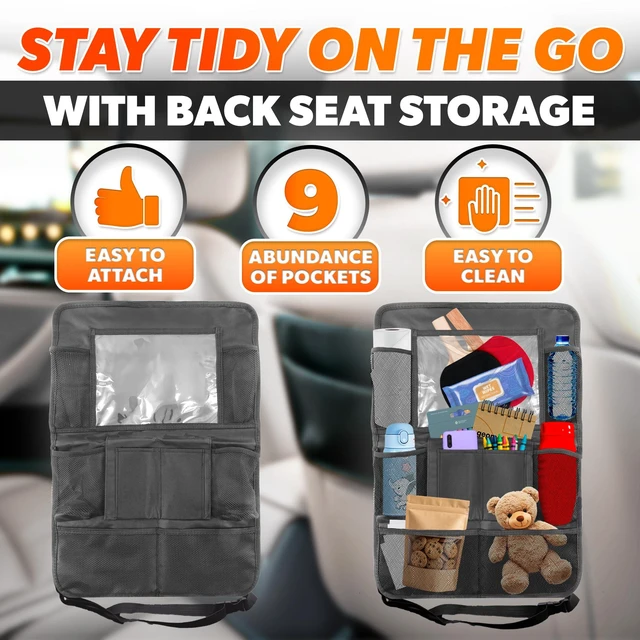 Alt view image 4 of 7 - 2 Pcs Hanging Seat Organizer for Backseat with 9 Large Pockets | Back Seat Car Organizer 2 Pack, ", Clear Tablet Slot, Adjustable Straps, Water-Resistant Polyester, Tool-Free Install