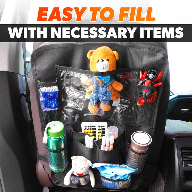 Alt view image 6 of 7 - 2 Pcs Hanging Seat Organizer for Backseat with 9 Large Pockets | Back Seat Car Organizer 2 Pack, ", Clear Tablet Slot, Adjustable Straps, Water-Resistant Polyester, Tool-Free Install