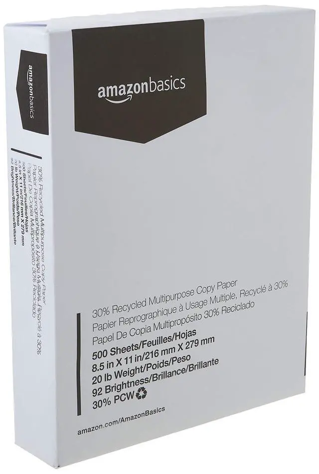 Alt view image 2 of 7 - 30% Recycled Multipurpose Copy & Print Paper, 8.5 x 11 Inches, 20 lb Weight, 92 Bright, White, 500 Sheets (1 Ream)