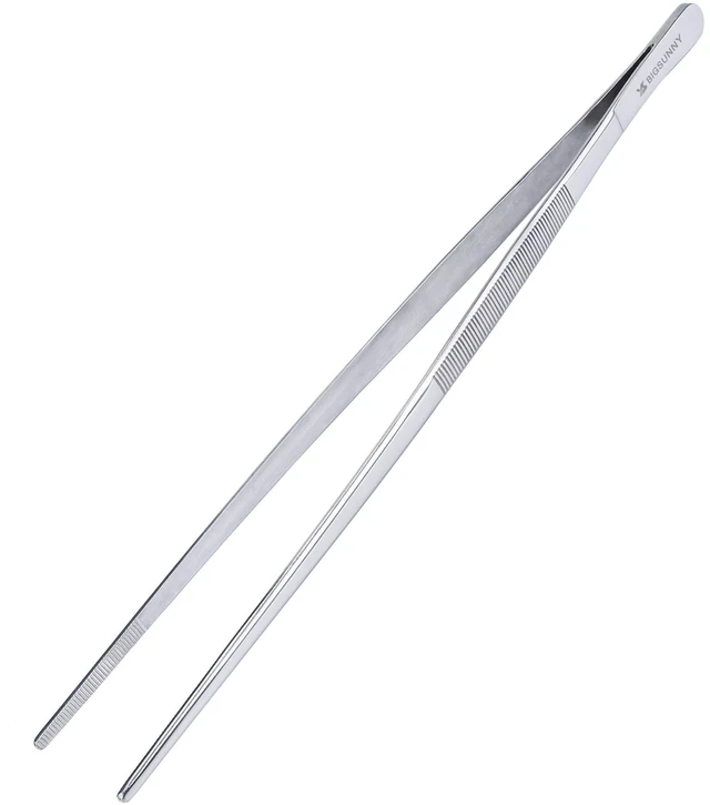 Main image of 12 Inch Kitchen Tweezers Fine Tweezer Tongs, Stainless Steel Food Tweezers Multi-function Precision Serrated Tips Cooking Tongs Kitchen Serving Tong