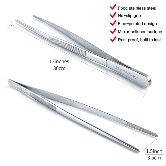 Alt view image 2 of 6 - 12 Inch Kitchen Tweezers Fine Tweezer Tongs, Stainless Steel Food Tweezers Multi-function Precision Serrated Tips Cooking Tongs Kitchen Serving Tong