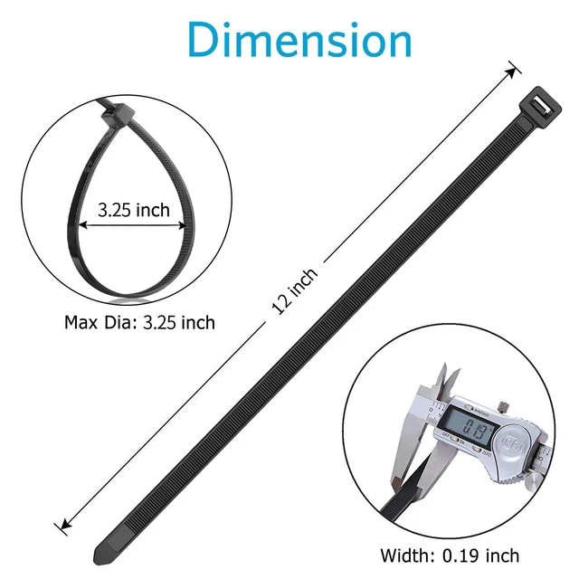 Alt view image 2 of 5 - Zip Ties 12 inch (100 Pack), Black, 50 lb, UV Resistant Cable Ties for indoor and outdoor use,