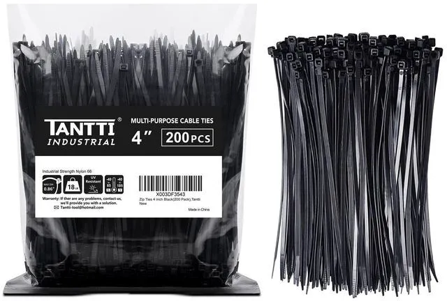 Main image of Zip Ties 4 inch (200 Pack), Small Zip Ties with 18 lb Tensile Strength, Black,