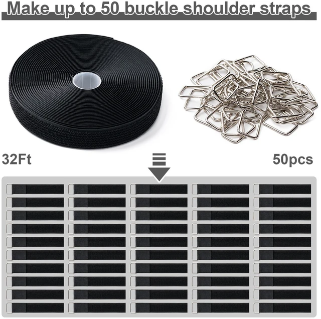 Alt view image 2 of 7 - 1" x32Ft Hook and Loop Straps with 50 Metal BucklesBlack | Adjustable Fastening Cable Straps, Free Cut Length, Reusable Nylon Cable Ties for Organizer or Storage