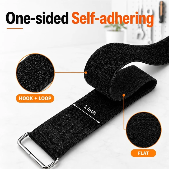 Alt view image 2 of 7 - 33 Ft x 1" Hook and Loop Straps, Reusable Cable Ties with 25 Metal Buckles | Adjustable Cable Straps, Nylon Cord Ties, CuttoLength Wire Ties for Electronics, Desks, Garages, Gardens & Workspaces