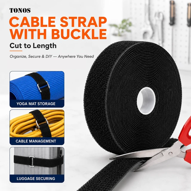 Alt view image 3 of 7 - 33 Ft x 1" Hook and Loop Straps, Reusable Cable Ties with 25 Metal Buckles | Adjustable Cable Straps, Nylon Cord Ties, CuttoLength Wire Ties for Electronics, Desks, Garages, Gardens & Workspaces