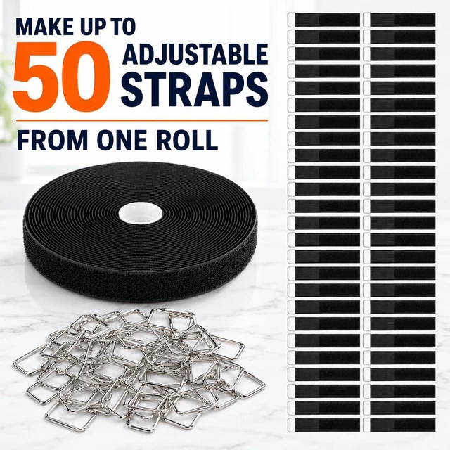 Alt view image 4 of 7 - 33 Ft x 1" Hook and Loop Straps, Reusable Cable Ties with 25 Metal Buckles | Adjustable Cable Straps, Nylon Cord Ties, CuttoLength Wire Ties for Electronics, Desks, Garages, Gardens & Workspaces