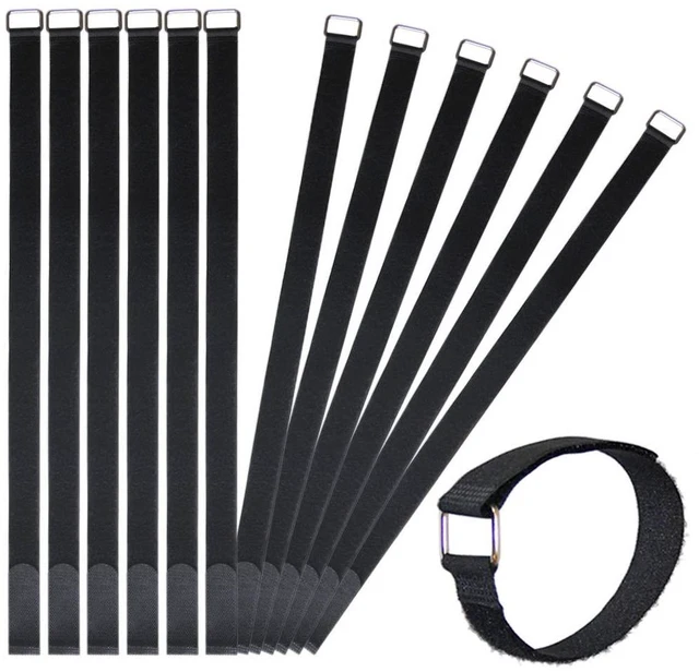 Main image of 24 inch Hook and Loop Cable Strap - Reusable Fastening Strap - 12 PACK 1 inch Wide Nylon Cable Cinch Wrap
