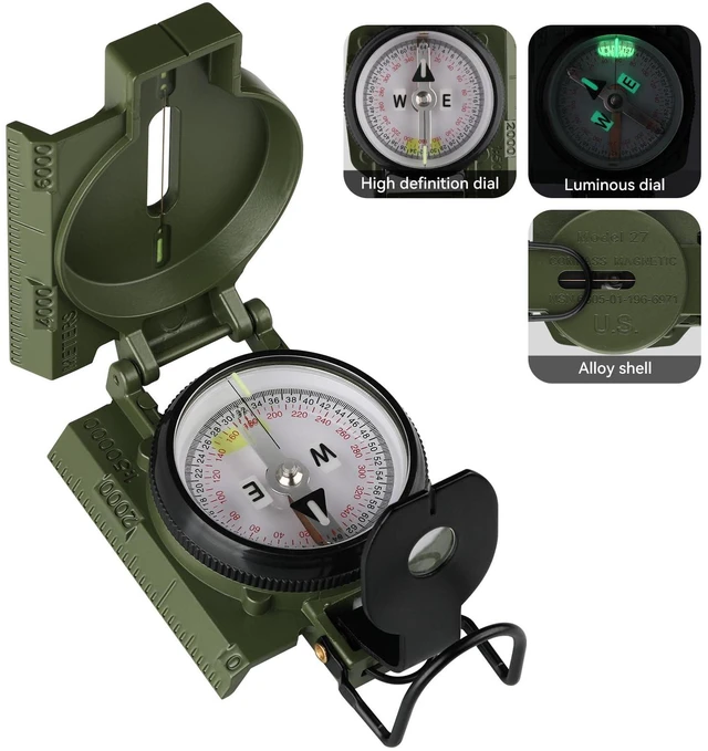 Alt view image 2 of 7 - Compass for Hiking, with Aluminum Alloy Case, Compass for Hiking | Aluminum Alloy, Bubble-Free Liquid Capsule, Tritium & Luminous Markers, Sight, Waterproof & Durable