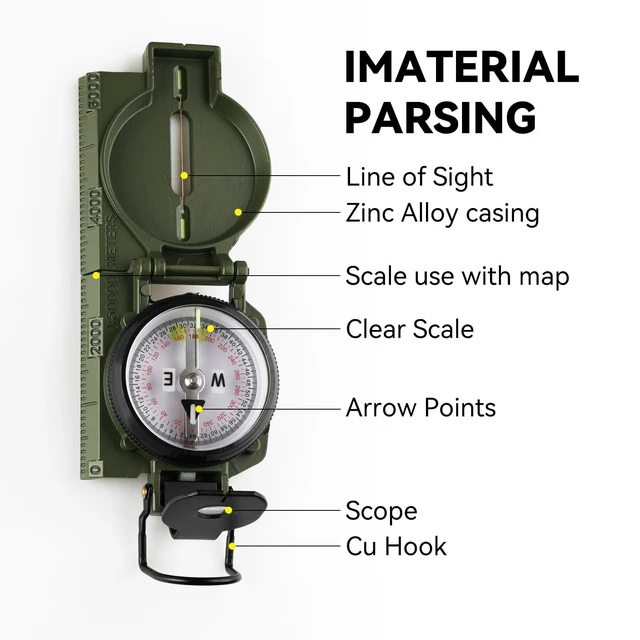 Alt view image 3 of 7 - Compass for Hiking, with Aluminum Alloy Case, Compass for Hiking | Aluminum Alloy, Bubble-Free Liquid Capsule, Tritium & Luminous Markers, Sight, Waterproof & Durable