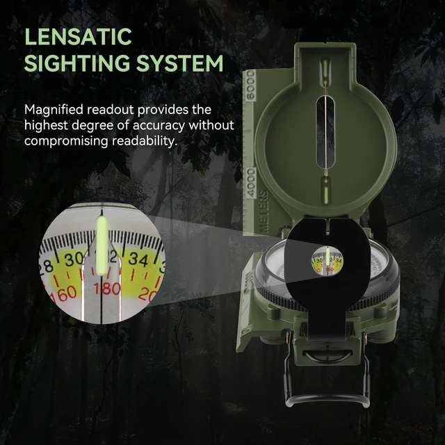 Alt view image 7 of 7 - Compass for Hiking, with Aluminum Alloy Case, Compass for Hiking | Aluminum Alloy, Bubble-Free Liquid Capsule, Tritium & Luminous Markers, Sight, Waterproof & Durable